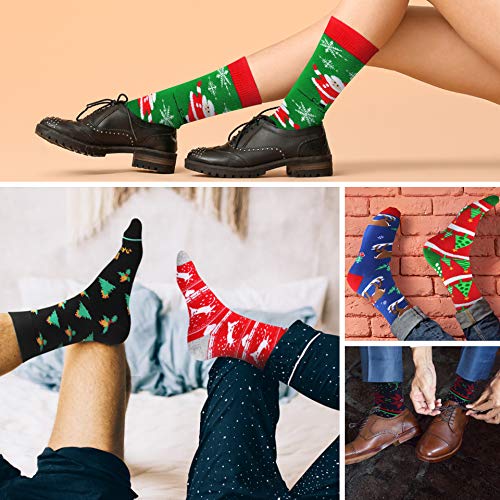 Mens Christmas Socks Funny Crew Socks for Men&Women Colorful Novelty Patterned Socks 6 Pairs US 7-13