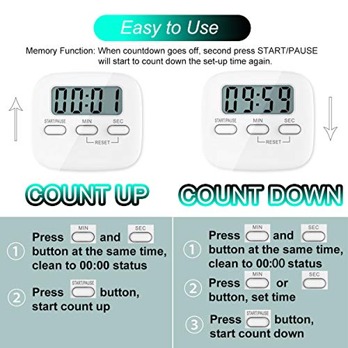 Kitchen Timer, Cbiumpro 2 Pack Digital Kitchen Timer Loud Alarm Countdown Timer for Cooking, Bathing, Gaming, Kids, Teacher - Battery Included