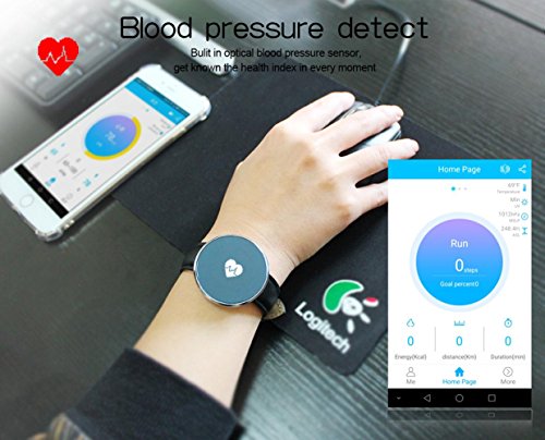 L@YC Fitness Tracker, Colleer Bluetooth 4.0 Waterproof Smart Bracelet Bands Sport Watch Waistband with Heart Rate Monitor and Blood Pressure Monitor for iPhone Android Smartphone, Black Steel Strip