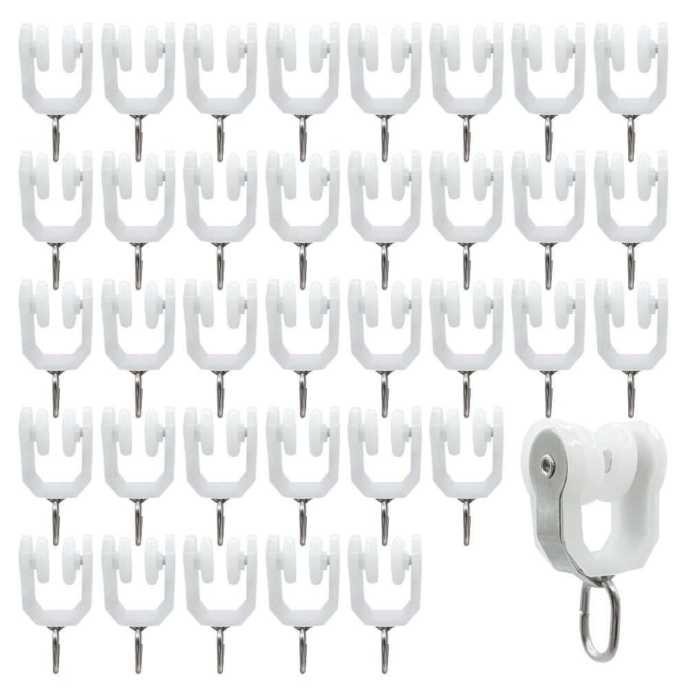 HLIWS 36 Pcs Stainless Steel Curtain Rail Gliders Runners Sliders, Shower Curtain Track Rollers, White, 40*20mm (JSCLG)