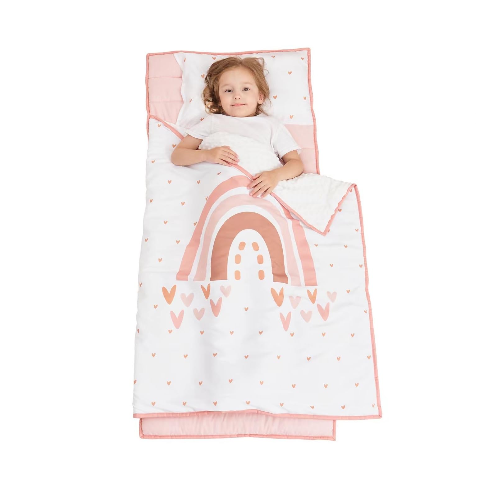 Photo 1 of Extra Large Toddler Nap mat by Cokouchyi, Toddler Sleeping Bag with Removable Pillow, Measures 53 x 21 x 1.5 Inches, Sleeping Mat for Girls, Ideal for Daycare and Preschool Kindergarten, Rainbow