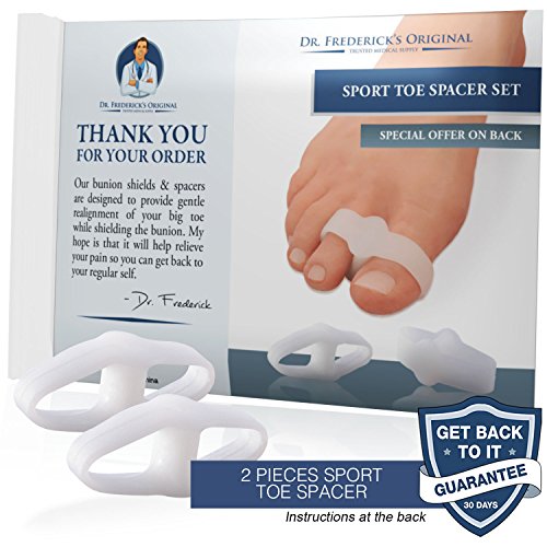 Dr. Frederick's Original 2 Piece Sport Bunion Toe Spacer Set - 1 Pair Soft Gel Splints - One Size Fits All - Fast Relief - Wear with Shoes - for Men & Women