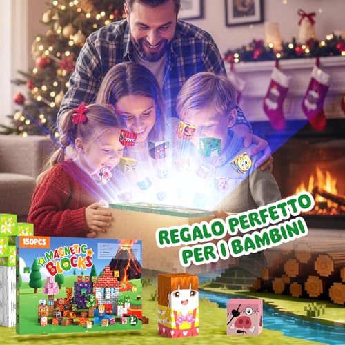 Costruzioni Magnetiche per Bambini 150 PCS 2CM 3+ Giochi Cubi Magnetici, Blocchi Building Blocks Giocattoli Montessori a Partire da 3 4 5 6 7 8 9 10 11 12 Anni Regali di Compleanno per Ragazzi