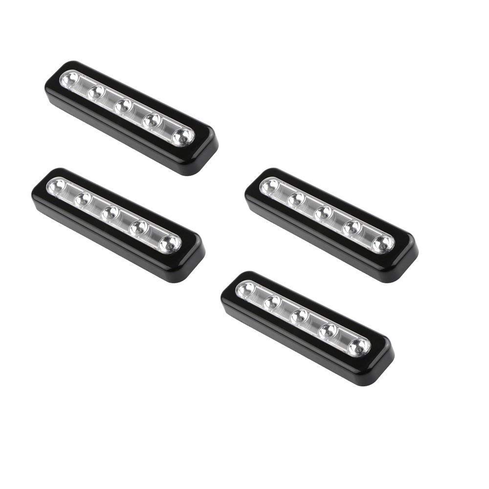 Onerbuy Pack of 4, Battery Powered LED Tap Light DIY Stick-on Anywhere 5-LED Tap Light Push Night Lamp for Closets, Cabinets, Cupboard, Hallway, Stairs (Black)