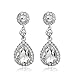 Women Pear Shape Crystal Earrings Dangle Teardrop Rhinestone Earring (Silver + Crystal)