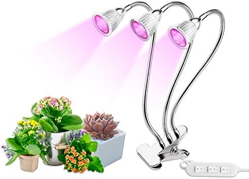 Plant Grow Light, TGGOUS Led Three Head Grow Lamp Bulbs 15W with Separate Switch and Adjustable Gooseneck 360 Degree for Indoor Plants Flowers Vegetables Seed Starting Succulents Greenhouse (Silver)