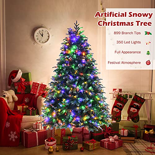 Goplus 6FT PreLit Artificial Christmas Tree, Hinged Realistic Snowy