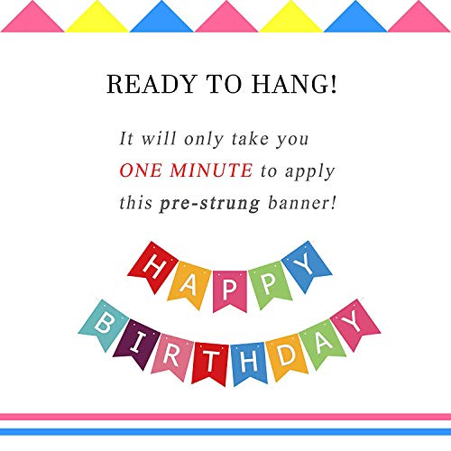 Silvima Ready to Hang Happy Birthday Banner Bunting | Pre-Strung Multiple Color Bday Sign, Colorful Party Decoration