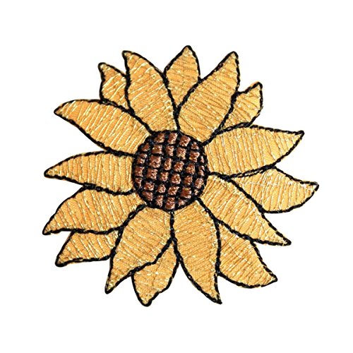 ID 6014 Gold Sunflower Bloom Garden Plant Metallic Thread Iron On Applique Patch