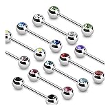 Surgical Steel Barbell/Nipple Bar with Double Front Facing Gem (Sold Individually)