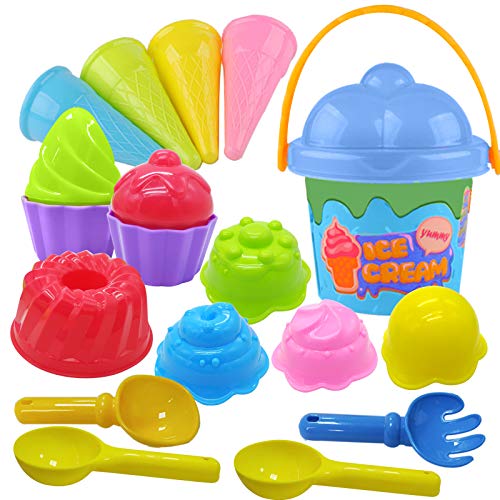 Tcvents 18 Pieces Beach Toys Ice Cream Mold Set, Sand Toys for Kids Age