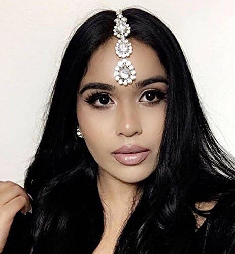 SILVER Tikka Maang forehead jewelry diamond crystal head chain boho grecian hair accessory birthday party graduation head piece child head chain