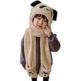 Kids Winter Hat Gloves Scarf Set,Cute Panda Hat with Movable Ears Thick Warm Hood Cap for Girls Boys 4-10 Years Old
