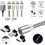 UGI 3 in 1 Magnetic Cable Micro USB Type C iOS [6.6FT/2.4A] Fast Charging Android USB C Cord Compatible iPhone X 8 7 8 Plus 6 6s 5 se 5s Huawei Samsung Galaxy S4 S5 S6 S7 S8 S9 Plus Edge (Silver)