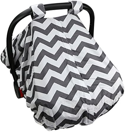 Car Seat Canopy for Boy & Girl | Peekaboo Opening, Universal Fit, Soft Cotton, Chevron, Baby Carseat Protector from Bugs & Flies | Son & Rain, Cool Warm Weather …