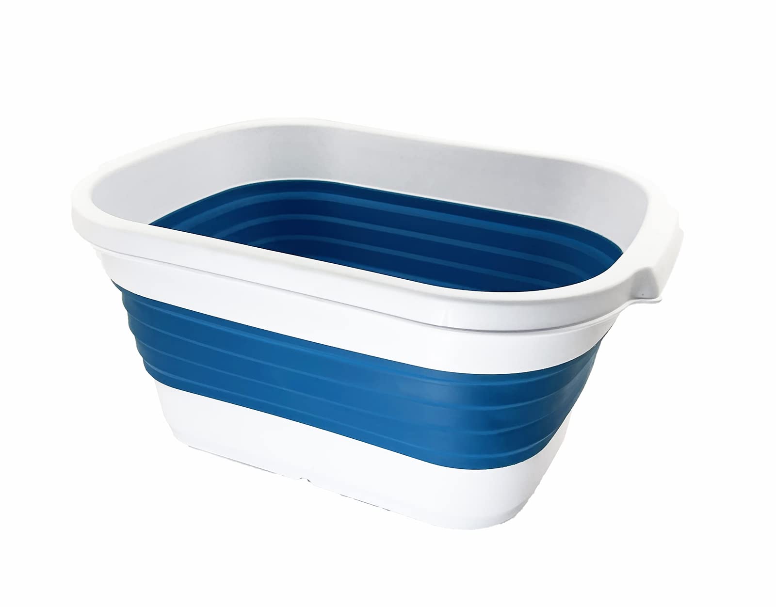 SAMMART 13L Collapsible Tub - Portable Outdoor Picnic Basket - Space Saving Storage Container (White/Stone blue)