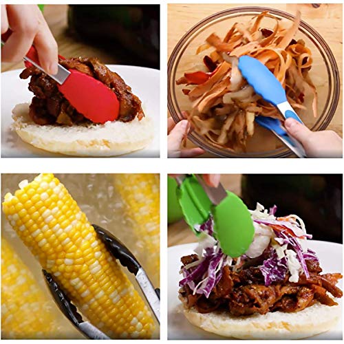 ChefNeno Silicone Tongs Stainless Steel Kitchen Tongs with Silicone Tips Set of Four - 7, 9, 12, and 14 Inch Non Stick Silicone Tongs for Cooking Grilling Barbecue BBQ and Serving Salad, 4 Pack