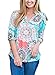 LISTONE Women's v-neck 3/4 Sleeve tops Retro floral print cuffed Sleeve casual shirt blue-XXL