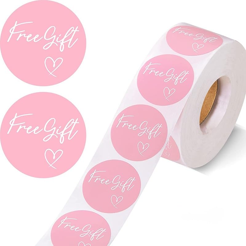 MajorCrafts 500 Labels per roll 25mm 1." Wide 'Free Gift' Printed Promotion Round Stickers (Light Pink - V154)