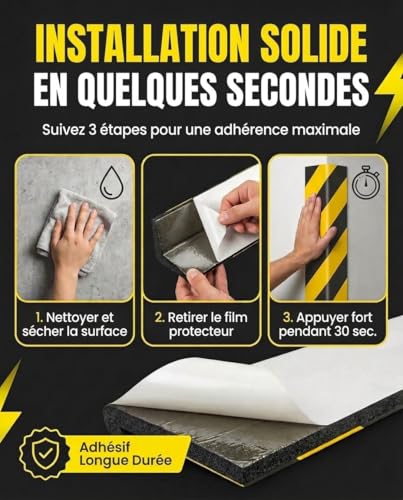 NOOGUI - Foam Garage Protection - Columns and Walls - High Density Foam 2 cm - Reflective Adhesive Yellow and Black - 40 x 15 x 2 cm - Shockproof Interior Car Parking - 6 Pieces