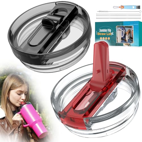 Photo 1 of 2 Pack 40 oz Tumbler Flip Straw Lid Replacement Fit for Stanley Quencher, Leak Proof Lid Replacement Spill Proof Reusable for Stanley Tumbler 40oz Accessories Include Lid Brush, Straw Brush