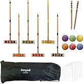 Juegoal Six Player Croquet Set with Wooden Mallets Colored Balls for Lawn, Backyard and Park, 28 Inch