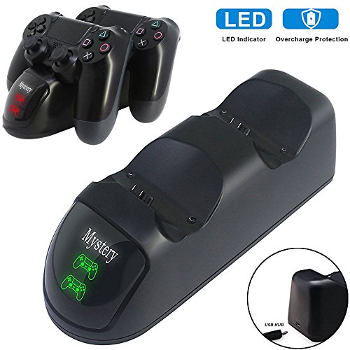 Mystery PS4 DualShock 4 Wireless Controller Charger Dual USB Dock Stand Base Charging Pad Docking Station for Playstation 4 Game PS4/ Pro Controller with Dual HUB Charge Ports & LED Indicator Mystery PS4 DualShock 4 Wireless Controller Charger Dual USB Dock Stand Base Charging Pad Docking Station for Playstation 4 Game PS4/ Pro Controller with Dual HUB Charge Ports & LED Indicator