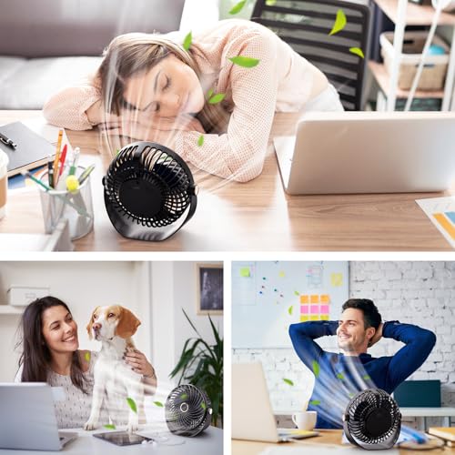 Fashioz Mini Desk Fan, USB Table Fan with 5 Speeds Strong Airflow,Cooling Portable & Ultra-Quiet, Desktop 360°Rotatable Head and Charging for Home Office Bedroom Library Summer Gift (black)
