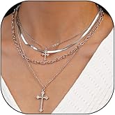 Mexegy Layered Gold Crystal Cross Pendant Necklaces for Women,Vintage Cross Zircon Snake Link Chain Stacked Necklace,Unique Birthday Jewelry Accessories Gift