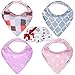 LovePink Baby Girl Bandana Drool Bibs by Pashoshi – 4 Pack of Cute Absorbent Cotton / Fleece Bibs with Free Feminine Headband - Modern & Fashionable Baby Gift Set for Girl Infant – 5 Star Product