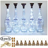 Square 8 Pack Solar Powered Wine Bottle Lights, 20 LED Waterproof Copper Cork Lights for Wedding, Christmas, Holiday, Garden, Patio, Pathway, Outdoor (Cool White)