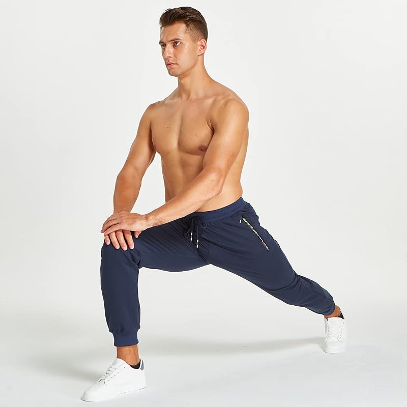 Pantaloni Sportivi Uomo Cotone Pantaloni Elasticizzati Uomo Jogging con Elastico in Vita con Tasche Zip Blu L