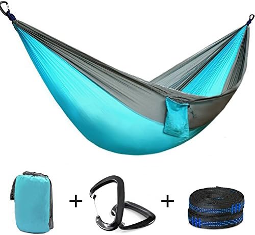 Double Camping Hammock Garden Hammocks Nylon Parachute Hammock Lightweight Portable Hammock with Tree Straps Carabiner for Outdoor Backpacking Travel Beach Hiking Yard Hanging Bed Sleeping Swing Chair