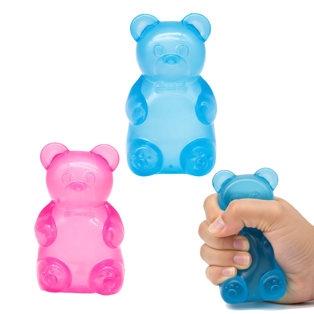 2 PCS Bear Squishy, Soft Bear Ornament, Cute Textured Bears Squeeze Ornaments, Stress Relief Sensory Tool for Office Focus, Two Piece Set in Blue and Pink