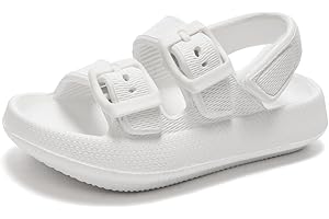 FUNKYMONKEY Pillow Slippers for Boys and Girls Adjustable Double Buckle Unisex-Child EVA Flat Sandals