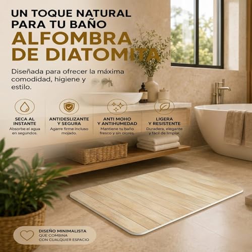 mavife Diatomite Bath Mat 60 x 39 cm – Quick Drying Anti-Moisture – Ultra Absorbent Non-Slip Bath Mat – Instant Drying for Shower and Sink – Premium Wood Effect