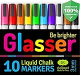 Liquid Chalk Markers (3 mm) - set of 10 fine point erasable chalk markers for chalkboards & bistro menu boards with brown & black