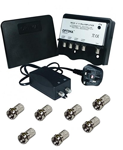 Vision Optima 4 Way TV Aerial Masthead Amplifier - Black ma20-4