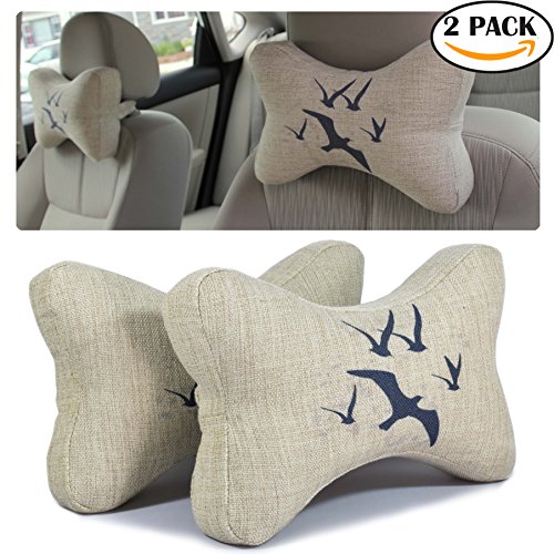 Vitodeco Bone Shape Memory Foam Head Rest Car Neck Pillow Cushion for Car Decoration (2-Pack SEA GULL)