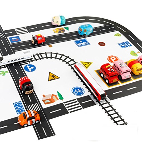Play Road Tape Traffic Sign DIY Curves Tape 1.9" Width Railway Train Track Removable Sticker For Toy Car, Kids Development, Learning Play On Floor and Wall, Birthday and Holiday Gift