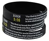 Assorted Popular Scripture Verses Printed On Silicone Wristbands For Church Giveaways And Religious Camps (Packs of 10 Silicone Bands) (John 3:16)