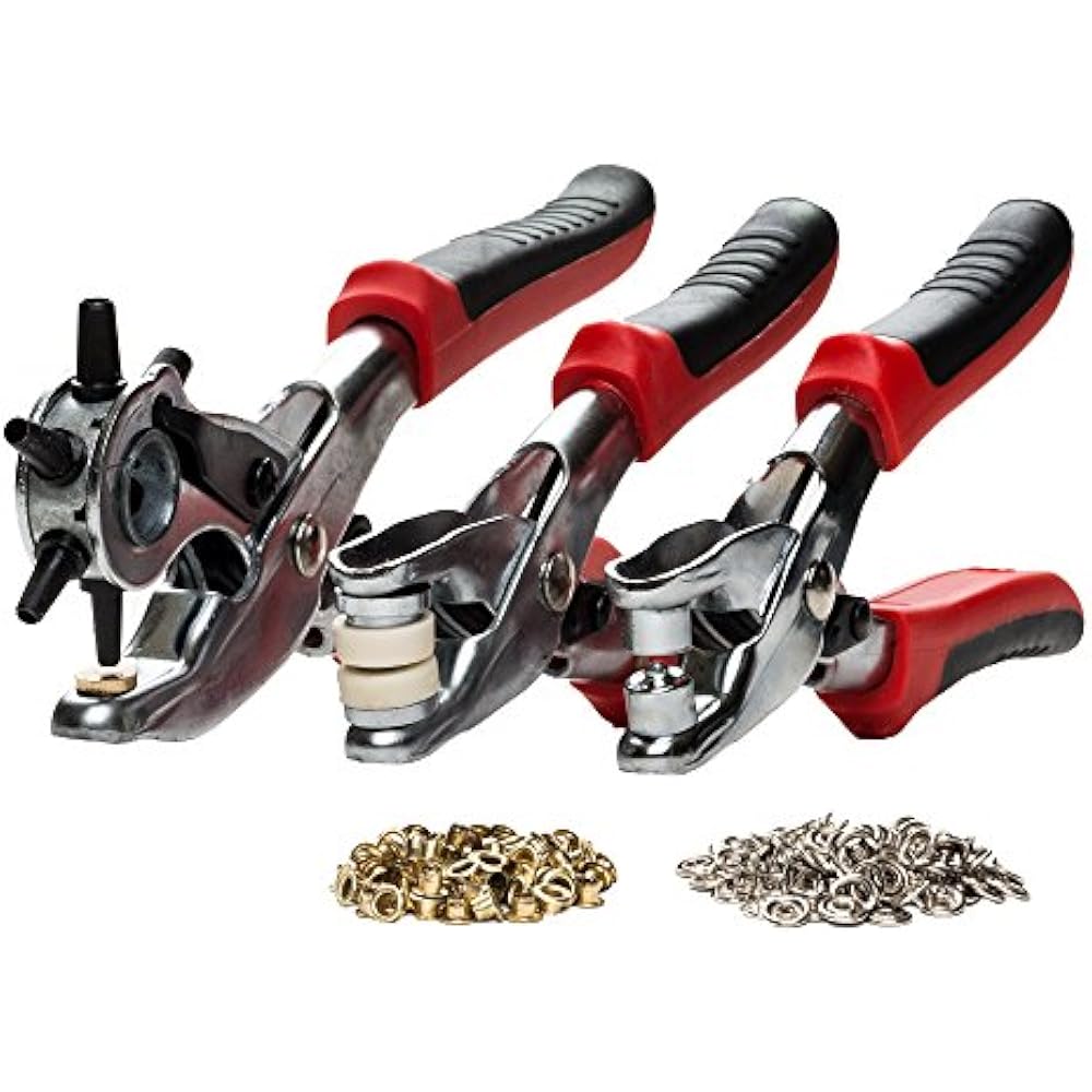 Eyelet Plier Leather Punch Snap Hand Tool Set Kit Round Hole Belt Press