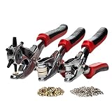 Revolving Leather Hole Punch, Eyelet and Snap Setting Pliers Tool Kit - Great for Crafts, DIY, Belts, Dog Collars, Saddles, Fabric, Watch Bands, Straps, Paper, Includes 100 eyelet and 25 press studs
