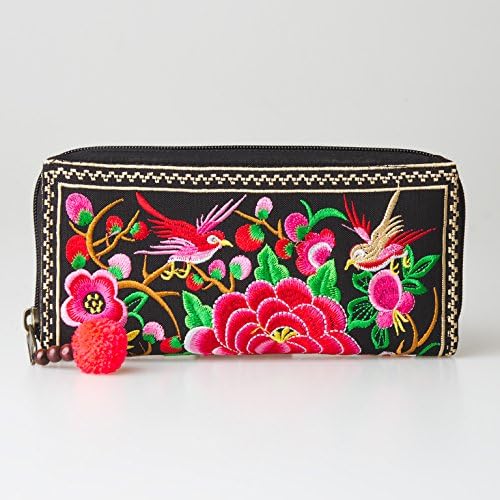 Changnoi Unique Ethnic Wallet with Bird Hmong Embroidered in Red from Thailand
