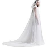 L'VOW Women Tulle Hooded Cape with Long Train Elf Cloak with Hood for Halloween Wedding Cosplay