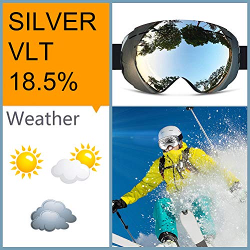 Zerhunt Ski Goggles, Snowboard Goggles Over Glasses, Anti Fog UV Protection Snow Goggles OTG Interchangeable Lens for Men Women Snowmobile, Skiing, Skating, Silver - Thumbnail 6