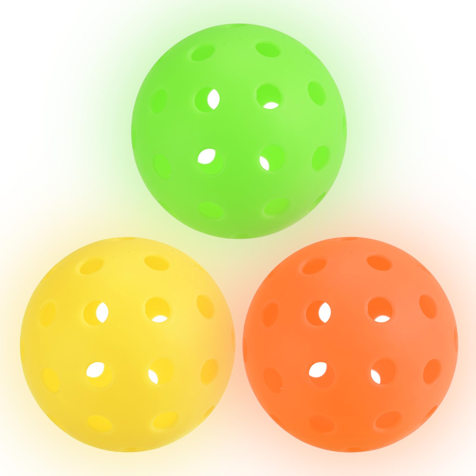 PATIKIL Luminous Pickleball Balls, 40 Holes Glow in the Dark Pickleball 3 Pack Outdoor Pickleball Balls with Mesh Bag for Indoor and Outdoor Sport, Yellow,Orange,Neon Green