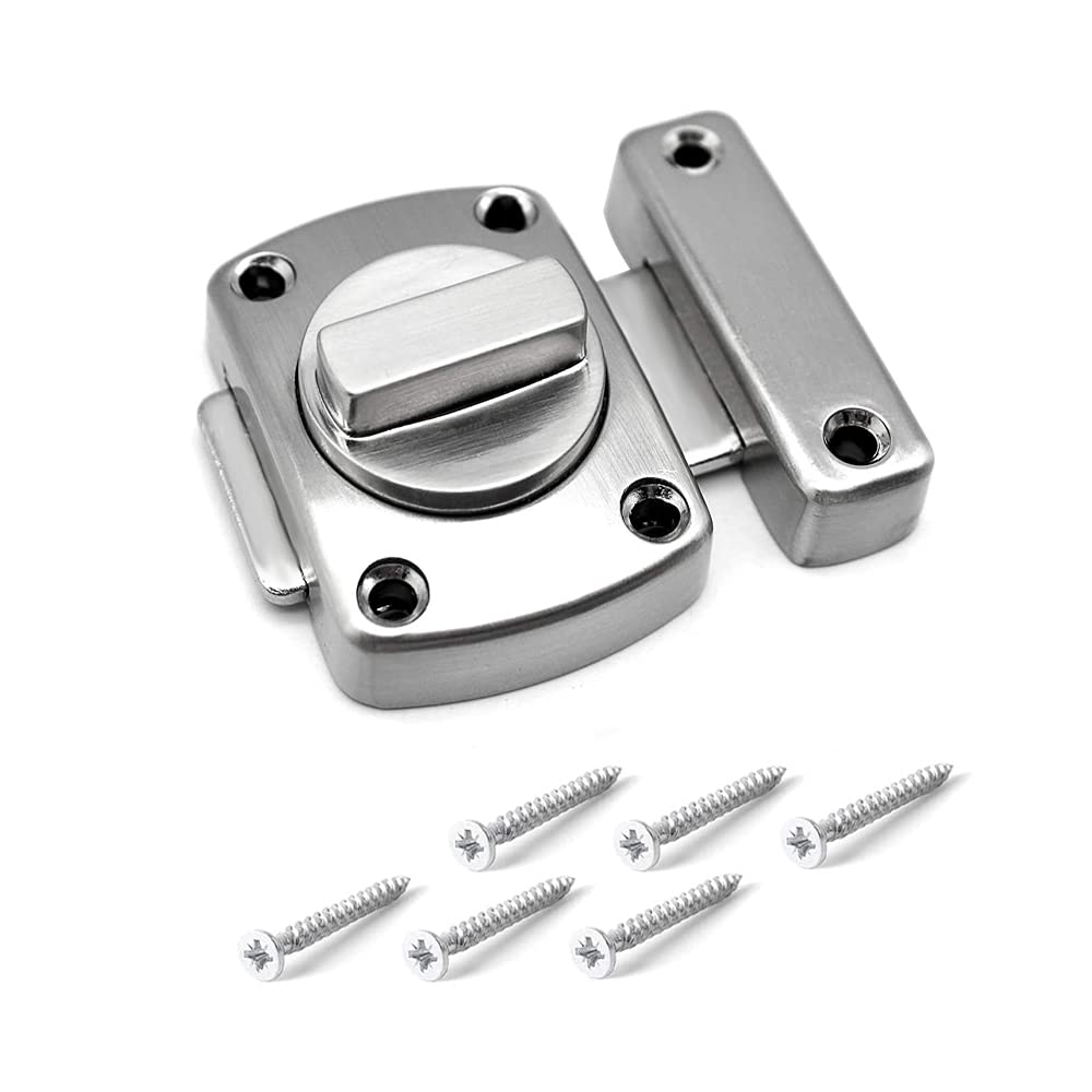 GZGXKJ Bathroom Latch Rotate Bolt Gate Latch Door Lock, Additional Fixed Anti-Theft Lock for Left and Right, Zinc Alloy Latch for Balcony Toilet Window Furniture Pet Gate(Siver)