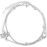Izpack Opal Paw Print Bracelet for Women Cat Dog Kitten Puppy Animal Pet Bead Ball Hollow Heart Adjustable Layered Chain Bracelet Ankle Cute Jewelry Gifts Christmas Birthday