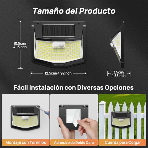 TECKNET Solar Outdoor Light, 248 LED/300° Powerful Illumination, Solar Outdoor LED Spotlights with Motion Sensor, 3 Modes IP66 Waterproof Solar Lights for Garden, Garage, Patio, 3 Pack